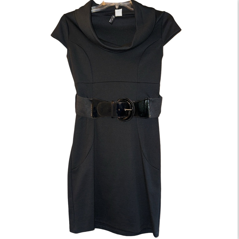 Black Cap Sleeve Dress w/ Black Belt